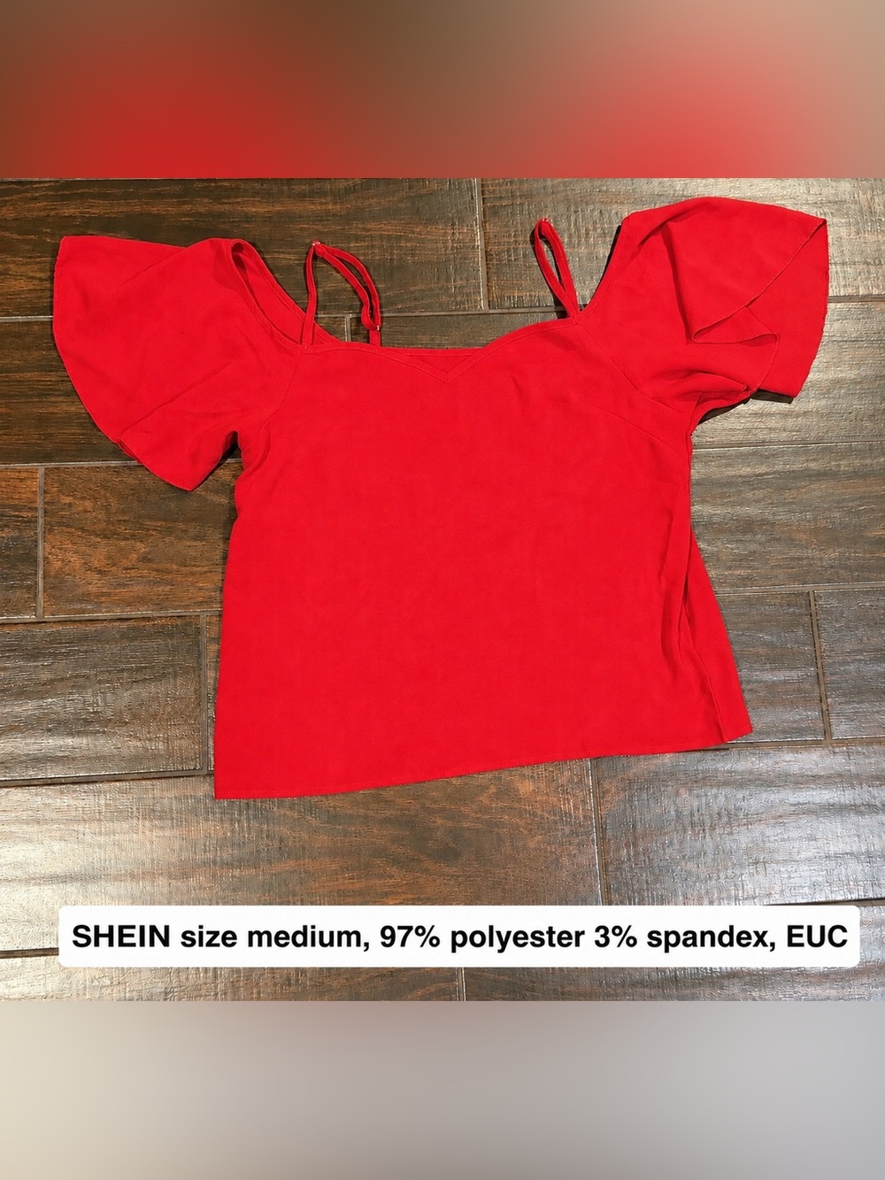 SHEIN Red Off-Shoulder Ruffle Sleeve Crop Top Size Medium